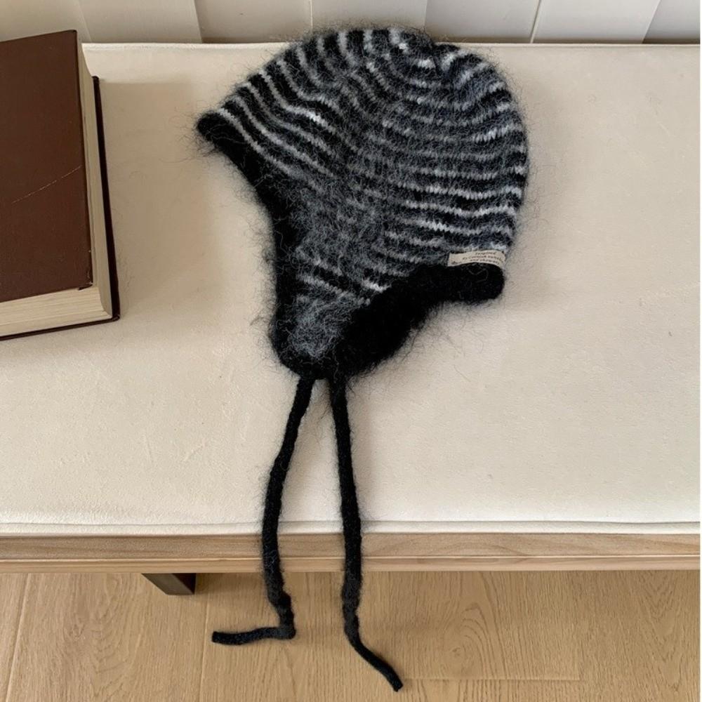 Striped Knitted Hat Windproof Baggy Beanie Hat Fashion Striped Balaclava for Outdoor Ski