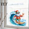 Festive Window Scene Layouts Christmas Surfing Santa Claus Static Glass Sticker, Tropical Waterproof PVC Decal for DIY Display Stickers Home