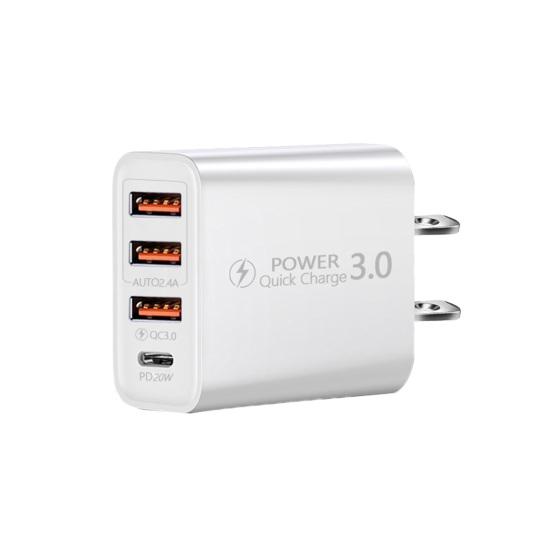 USB-зарядное устройство с несколькими портами, стабильный выход, вилка стандарта США, высокоэффективная быстрая зарядка PD20W, 3 USB и зарядная головка Type-C, аксессуары для мобильных телефонов