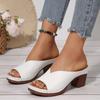 2025 Summer New Fashion High Heel Thick Heel Fish Mouth One-word Drag Women, European and American Large Size Thick Heel Cool Slippers Women
