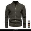 AIOPESON Men's Cardigan 2022 New Winter Solid Color Cotton High Quality Button Mock Neck Sweater for Men Fashion Basic Cardigans Men