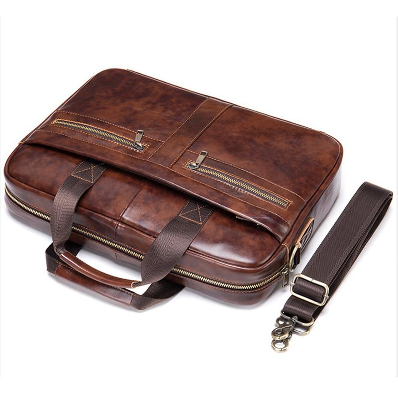 Мужской портфель из натуральной кожи, деловой портфель для ноутбука, литературный ретро-портфель для мужчин, вместительная водонепроницаемая и прочная легкая сумка через плечо
