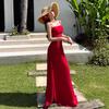 Винтажное красное strapless платье-футляр в гонконгском стиле на тонких бретельках, длинное элегантное облегающее платье, элегантное и утонченное