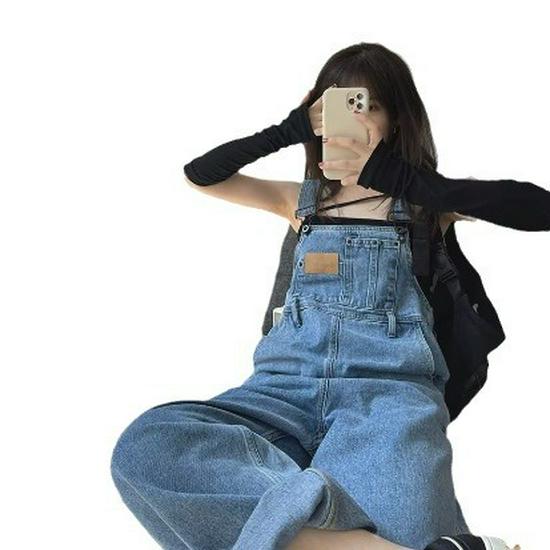 Женский утягивающий джинсовый комбинезон: Новый осенний стиль, омолаживающий, свободный, широкий крой, длина до пола, большой размер.