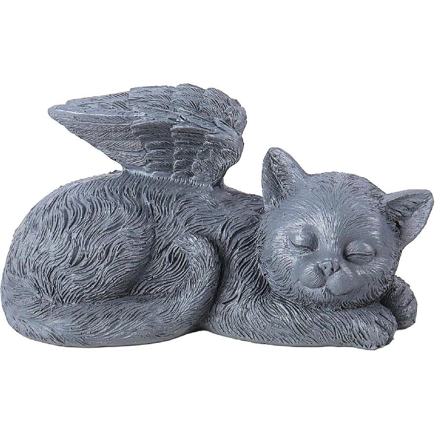 Cat Memorial Urn for Ashes - Wooden Cat Keepsake Box with Photo Frame, Resin Angel Statue & Velvet Ash Bag, Pet Loss Remembrance Gift (White)