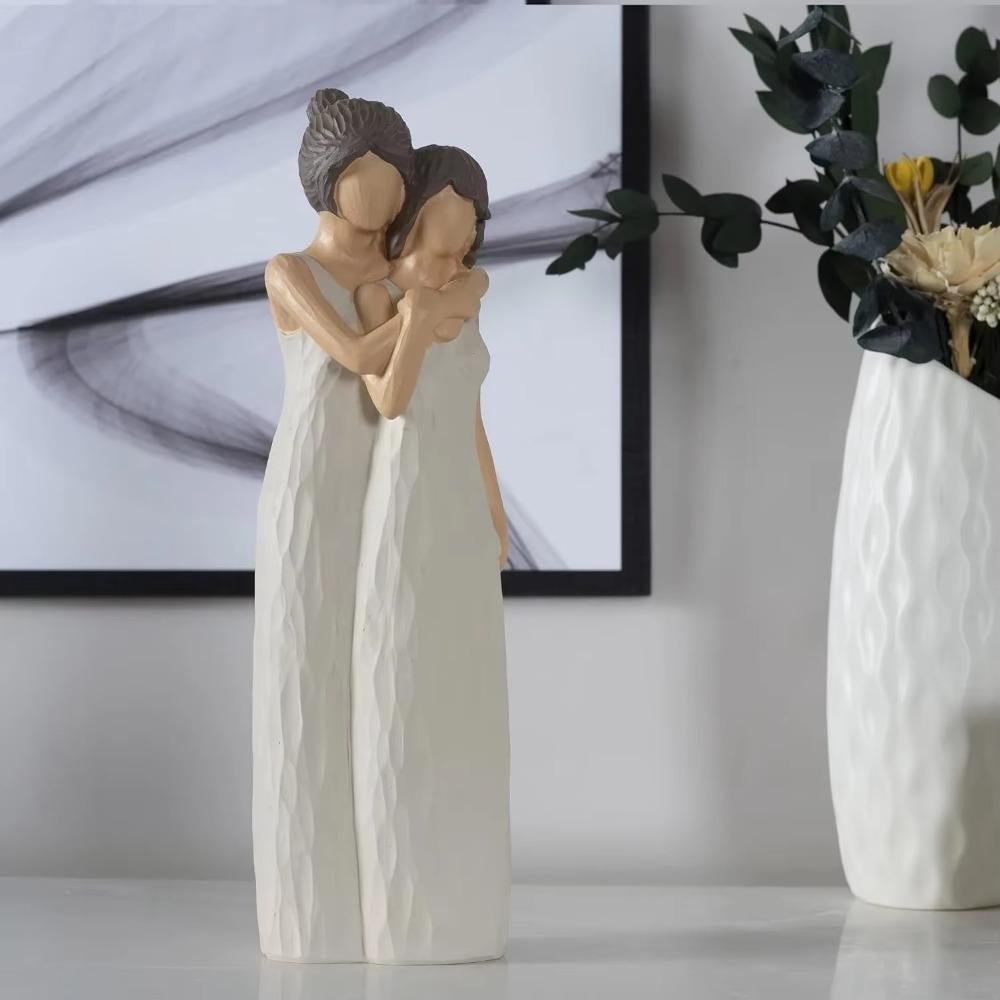 Resin Craft Mother And Daughter Statue Elegant Family Sculpture Bedroom