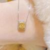 Xiancan 2021 Yellow Diamond 8x8 Square High Carbon Electroplated Gold Necklace with Luxury Micro-Pavé Pendant for Women