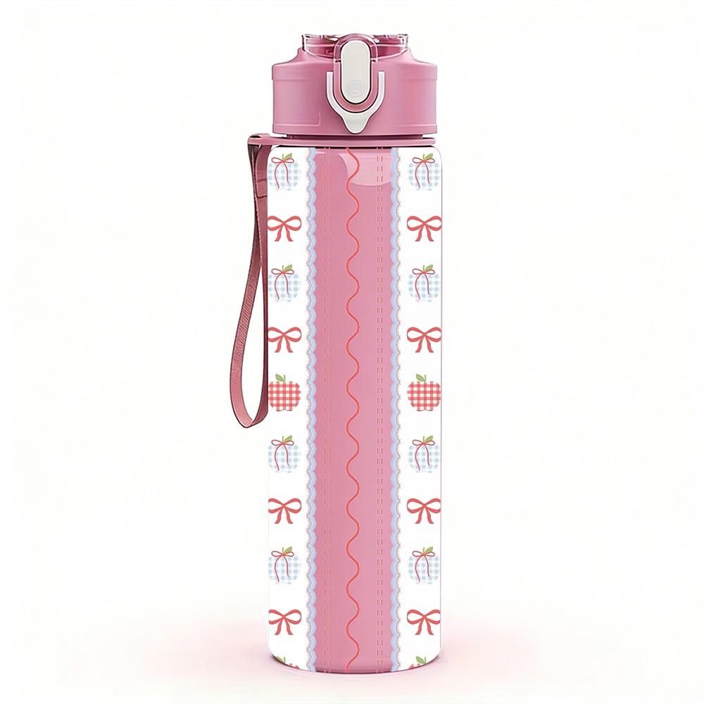 1PC Retro Heart Lace Seamless Pattern Print 750ml Color Plastic Sports Water Bottle Leakproof Flip Straw Lid Suitable for Sports Office Home Use
