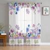 Plants Flowers Watercolor Purple Sheer Curtains For Living Room Kitchen Window Curtains Bedroom Tulle Voile Curtains