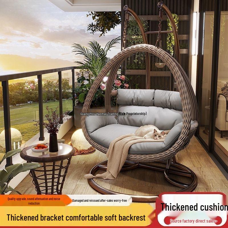 Double Rattan Hanging Basket Chair for Indoor/Outdoor Use