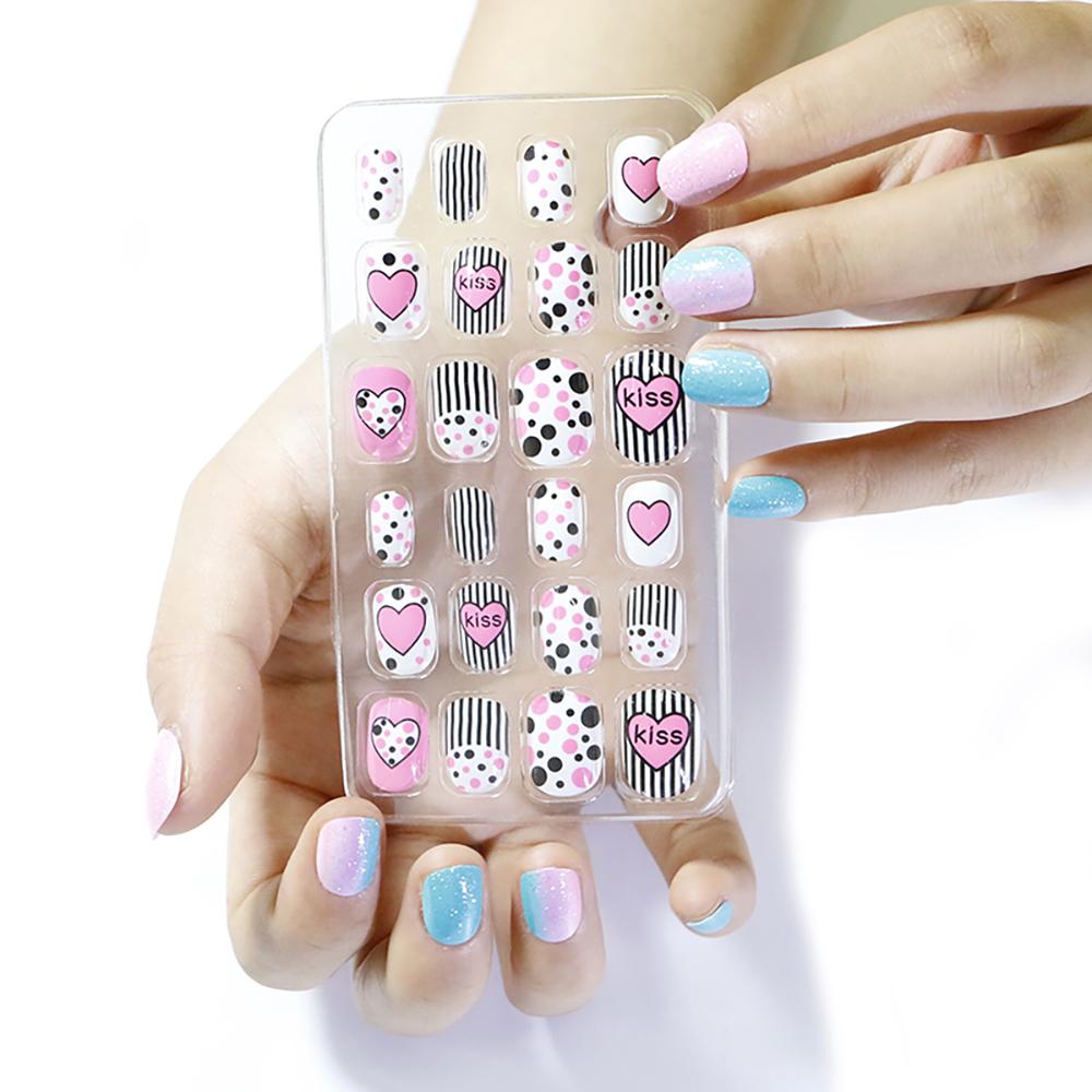 Children Press On Candy Color Self Adhesive Fake Nails False Nails Nail Art Manicure Tips