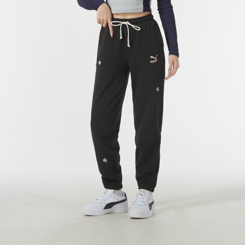 Puma Вышитые штаны для бега и фитнеса с завязками, женские трикотажные брюки, черные 625810-01