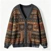 Womens V-Neck Long Sleeve Button-Up Knit Cardigan With 3D Digital Print Loose Fit Casual Outerwear Winter