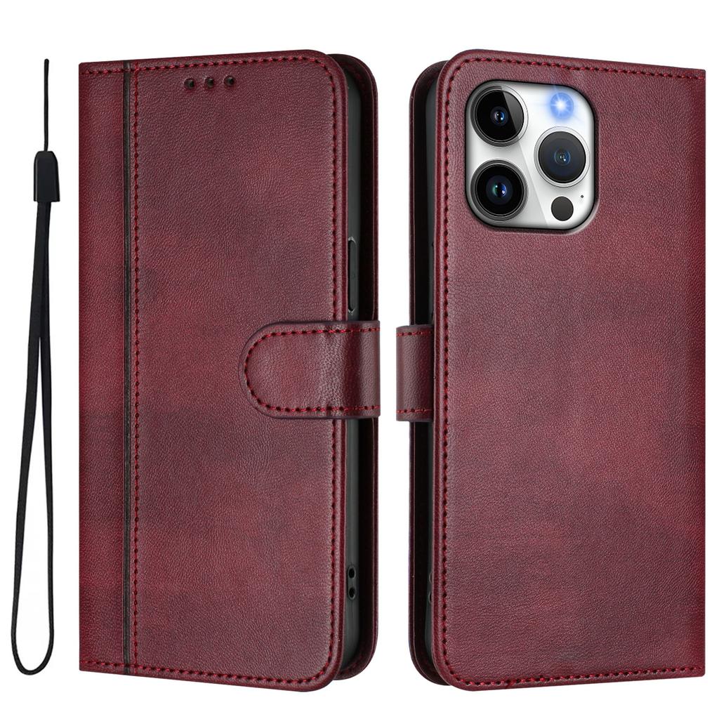 For iPhone 16 Pro Max Cases Wallet Stand Retro Texture Leather Phone Cover with Lanyard