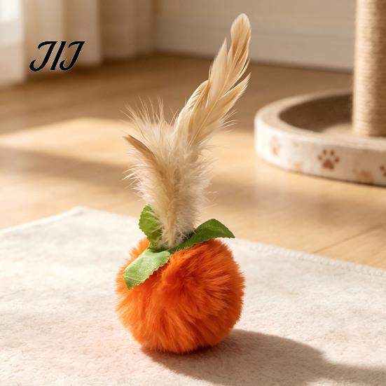 Interactive Cat Toys for Indoor Cats Furry Ball Toy with Feather, Pom Balls, Safe Plush Adult Soft Kitten Chasing Exercise Entertainment Stress Relief