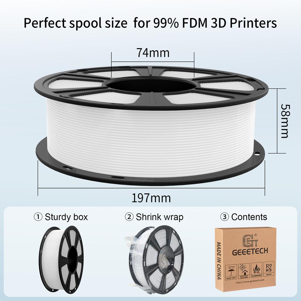 Geeetech Standard PLA Filament 1kg 1.75mm 3D Printer Plastic Material, Accuracy 0.03mm, Multiple Colour, Fit Most FDM Printer