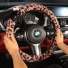 Car Steering Wheel Cover Winter Plush Warm Non-Slip Cute Leopard Print Premium Car Decorative Handle Cover Protective Cover Women