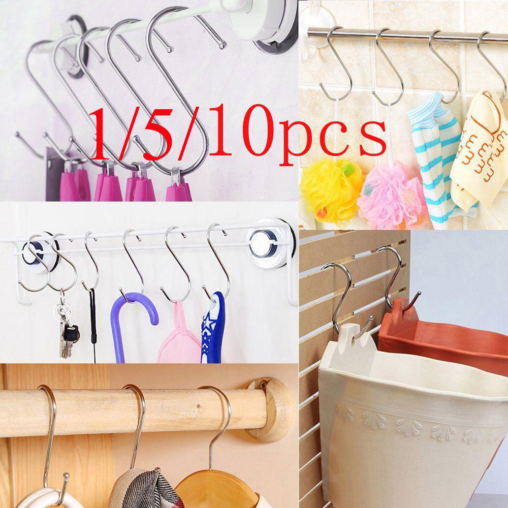 1/5/10Pcs Clothing Home Kitchen Holder S Shaped Hanger Hook Storage Rack Clasps Hooks