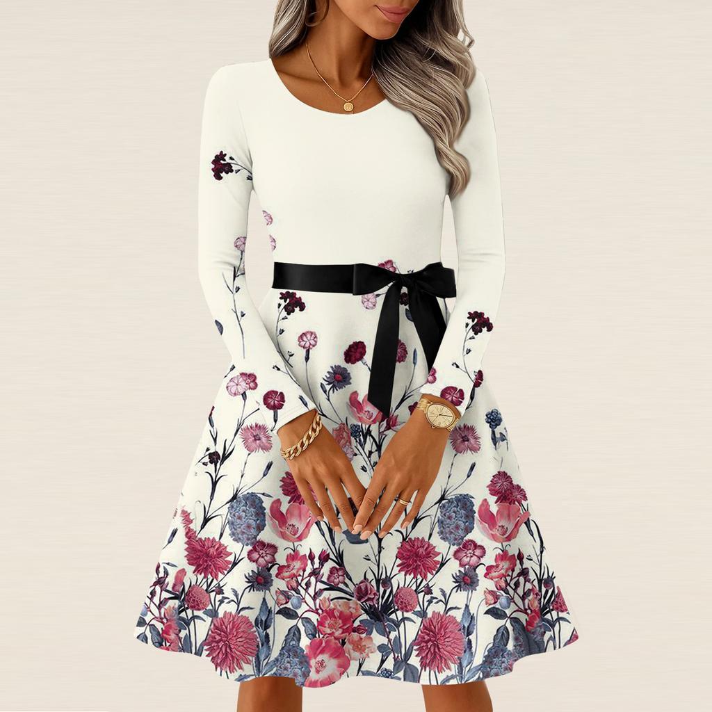 Women's Casual Fashion Long Sleeve Vintage Long Dresses