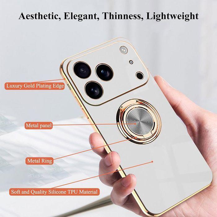 Coque de protection - BOOLING - iPhone 17 Pro Max - Silicone Souple - Anneau Rotatif - Blanc