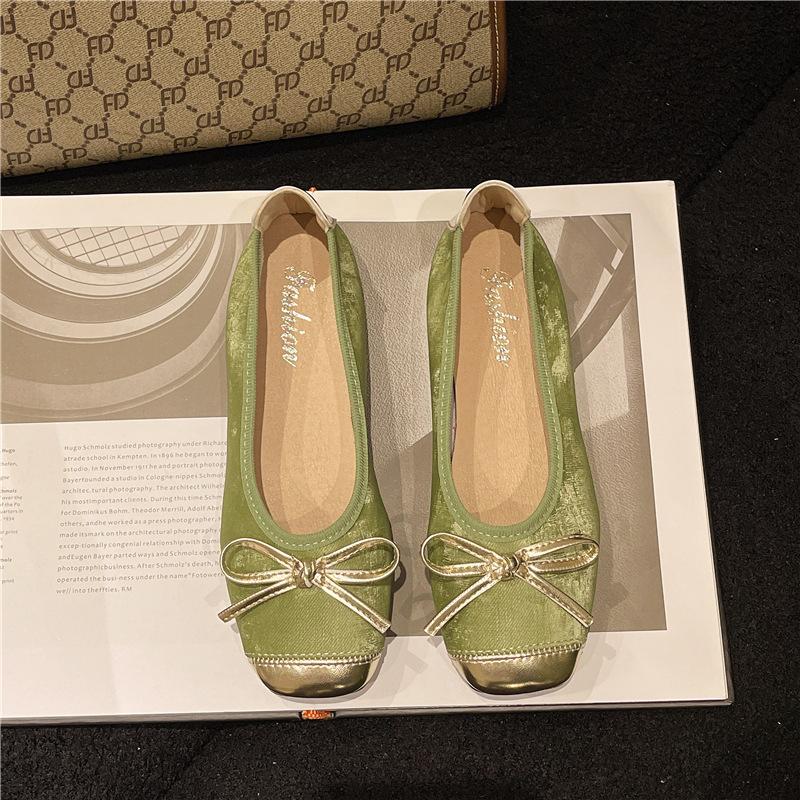 2025 новые цветные туфли с круглым носком и бантом в стиле ретро, балетки в национальном стиле с мягкой подошвой и легким язычком, женские туфли на плоской подошве