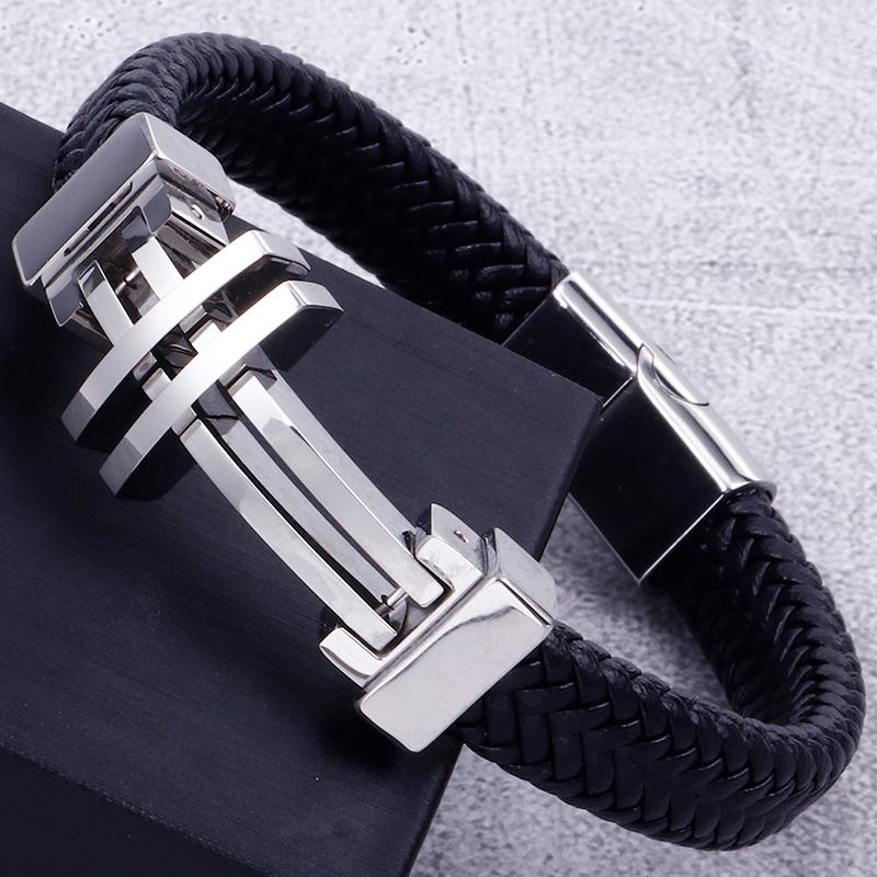 11 мм плетеный кожаный мужской браслет для мужчин золотой цвет нержавеющая сталь мужские браслеты с подвесками крестики ручной работы на руку браслеты ювелирные изделия