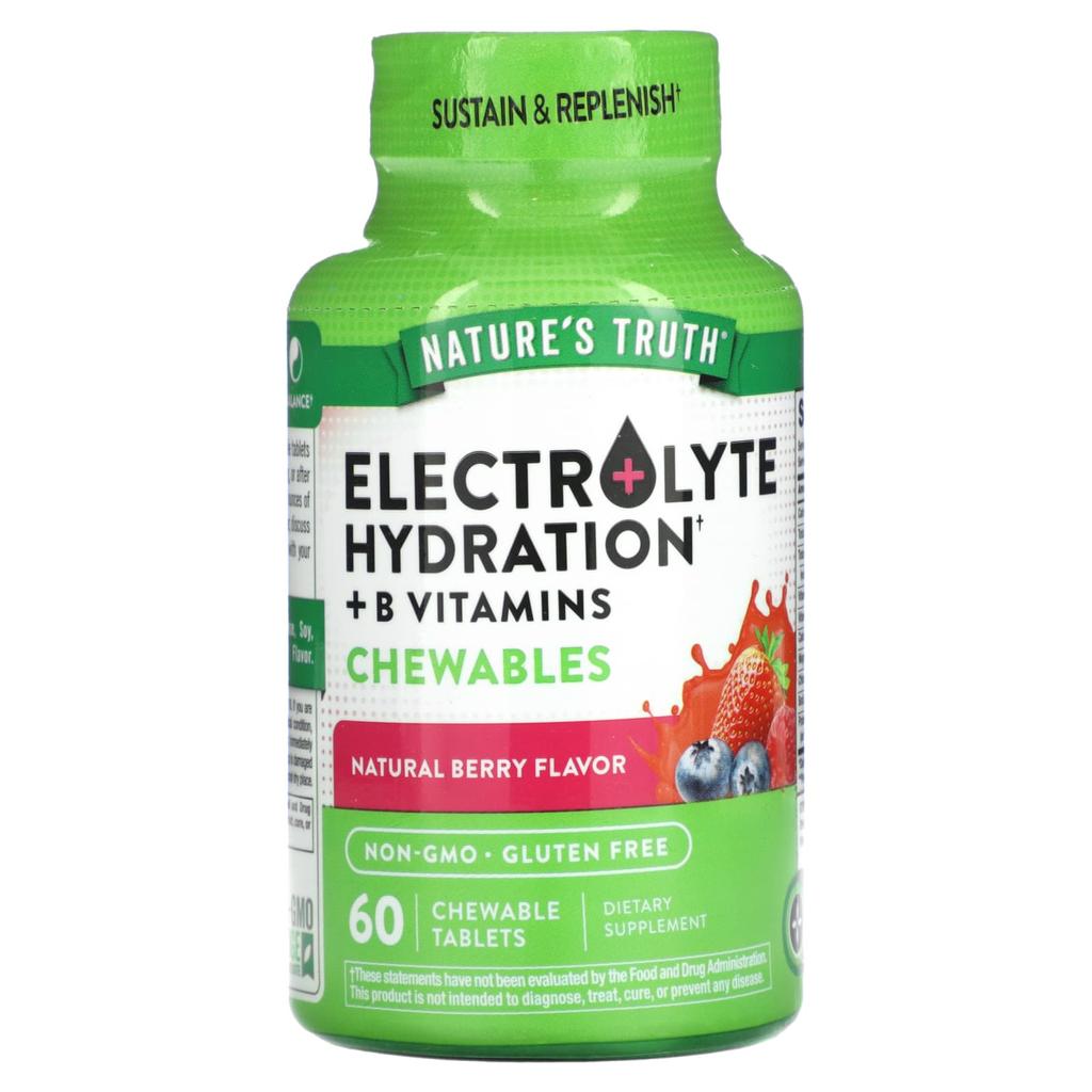 Nature's Truth Electrolyte Moisture Replenishment + Chewable Containing B Vitamins, Natural Berry Flavor, 60 Chewable Tablets