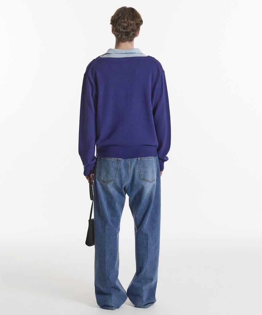 NOHANT Layered V-Neck Collar Knit Blue