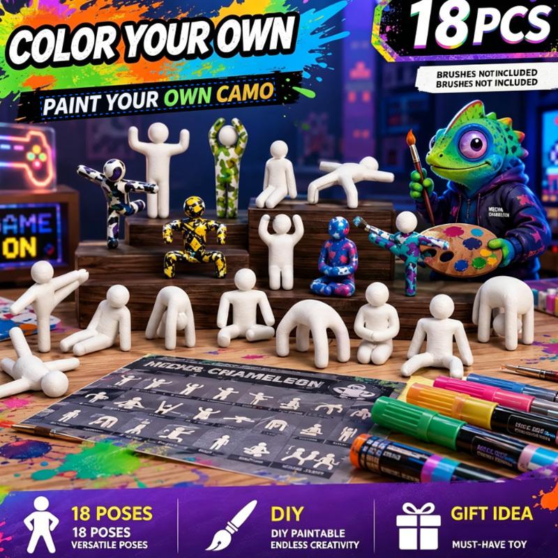 18pcs Meccha Chameleon Figure 4-8cm DIY Colorable 3D Printing Meccha Chameleon Party Game Figures Funny 18 Poses Model Toys