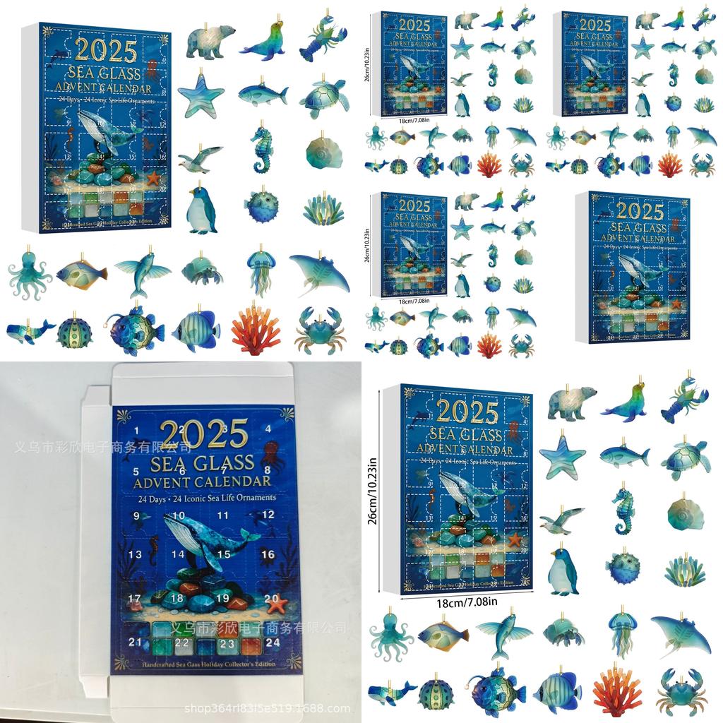 Christmas Countdown Calendar With Marine Animal Acrylic Ornaments For Holiday Decor
