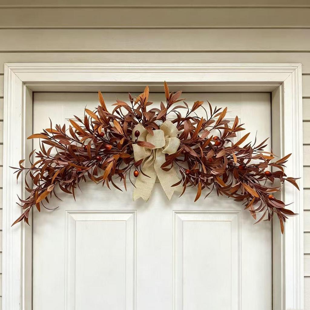 Realistic Brown Olive Leaf Autumn Door Hanger for Home Decoration