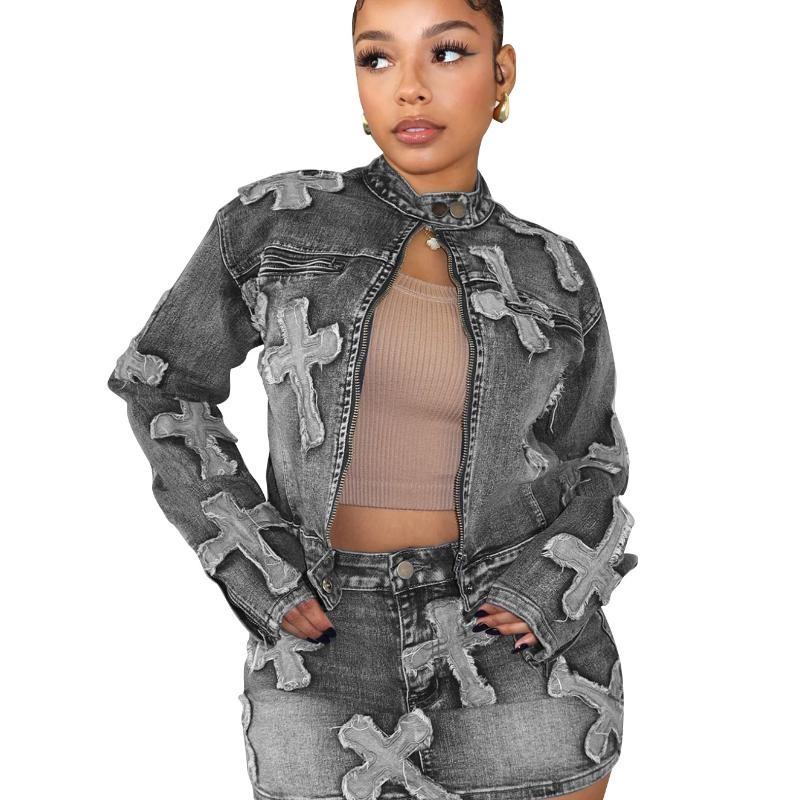 Новый весенний комплект джинсовой юбки, популярные трансграничные распродажи в Европе и Америке, комплект джинсовой короткой юбки с вышивкой