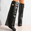 Fashion 2025 New Black Pu Long Boots Women Winter Sexy Pointed Toe High Heel Knee-High Boots Metal Decoration Designer Woman's Y2K Shoes
