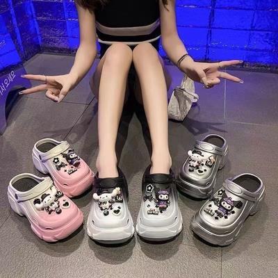 Мультяшная верхняя одежда на толстой подошве, увеличивающая рост, женские новые летние шлепанцы с отверстиями, пляжная сумка, головные шлепанцы