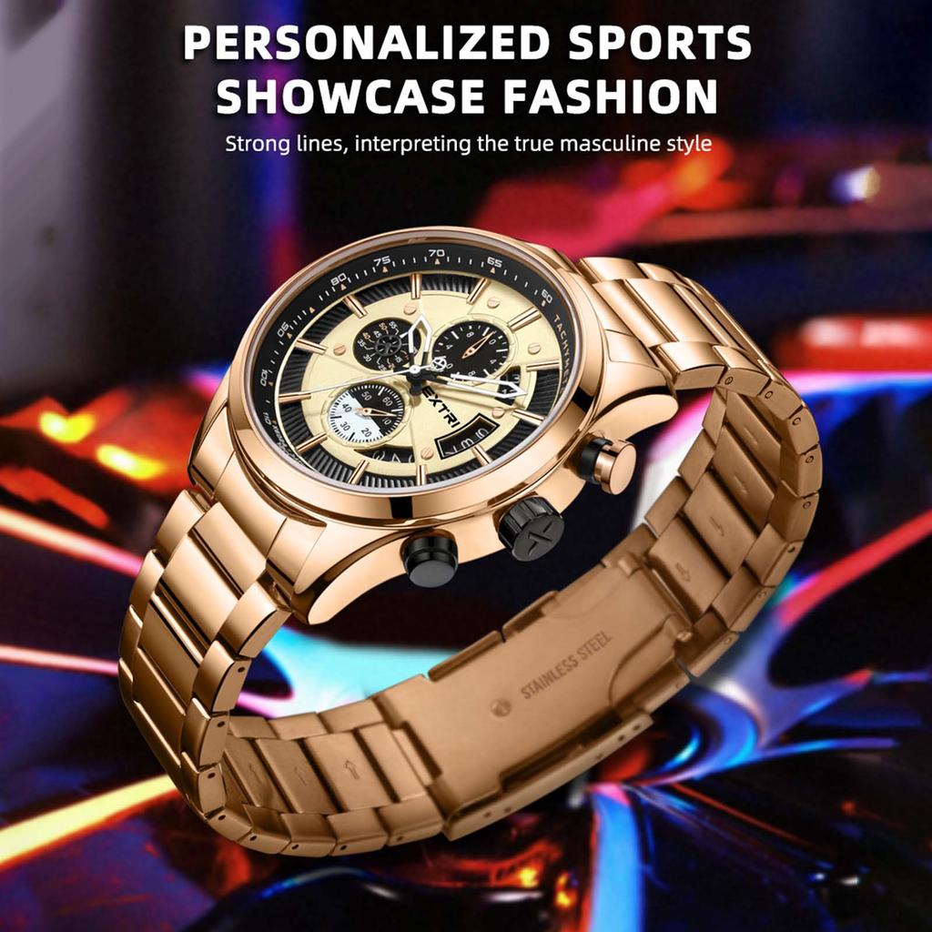 Модные деловые мужские часы Кварцевые часы Хронограф Водонепроницаемые наручные часы Мужские часы с большим циферблатом Повседневные часы Аналоговые мужские часы с календарем