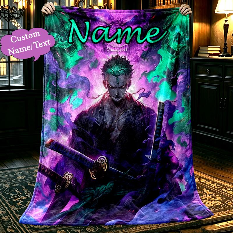 1pc Easy-Care Purple Samurai Joker Blanket, Perfect for Couch, Bed, Home, Travel and More, Warm and Durable Printed Blanket