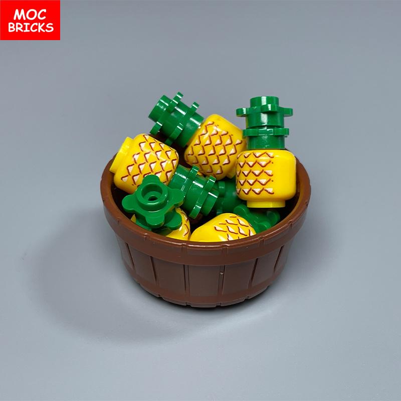Нетоксичные кубики Moc Овощи Еда Фрукты Строительные блоки Городские Аксессуары Виноград Ананас Коробка Фермерская Сцена Игрушка Друзья Детские Игрушки