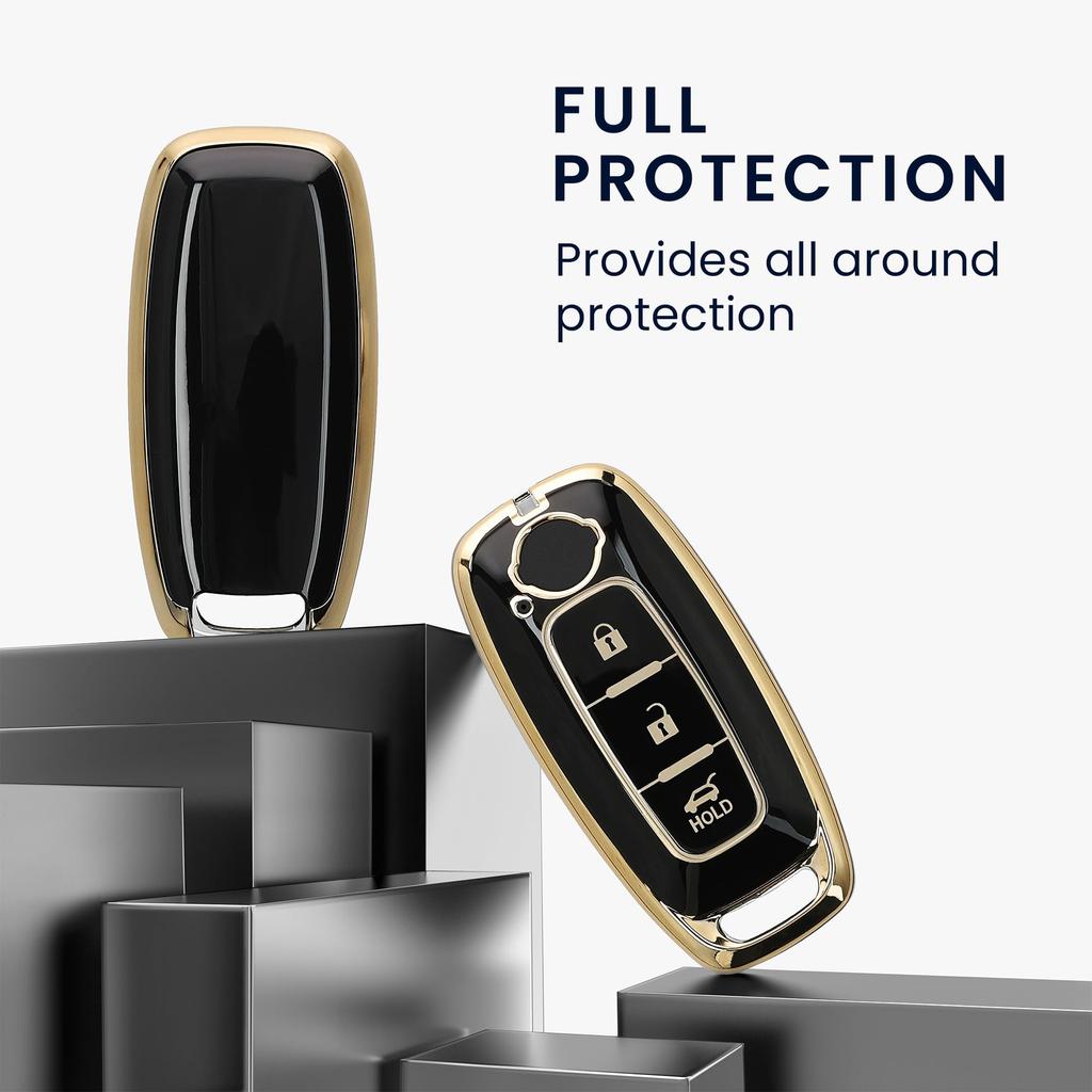 kwmobile Совместимый чехол для ключа для Nissan Ariya B6 B9 X-trail T33 Qashqai 3 цвета - чехол для ключа чехол для ключа из ТПУ с глянцевой отделкой - автомобильный ключ черный/золотой