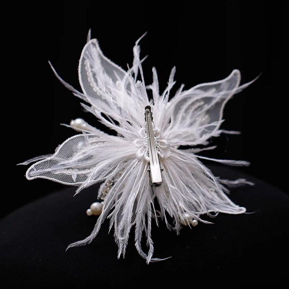 Mesh Lace Feather Hair Clip Floral Bridal Wedding Headwear Sweet Flower Hairpin Girl/Women