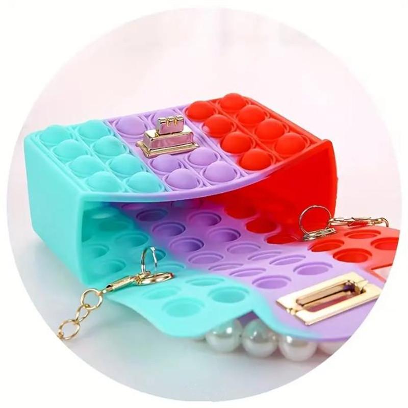 Силиконовая сумка Love Bubble Jelly, кошелек для снятия давления, сумка Pop It с ручкой из искусственного жемчуга, симпатичная сумка через плечо с цепочкой