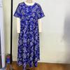 Summer Beach A Line Casual Long Dress Women Short Sleeve Pleated Loose Plus Size Floral Dresses Women Elegant Round Neck Vintage Lady Dress 24896
