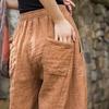 Johnature Women Vintage Bloomers Pants Elastic Waist Solid Color Spring Loose Cotton Ramie Women Patchwork Long Pants