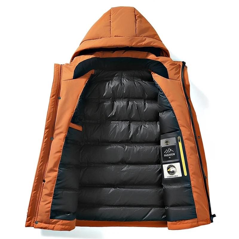 Новый зимний мужской пуховик больших размеров с утолщенным флисом, теплая мужская рабочая одежда с капюшоном и лацканом