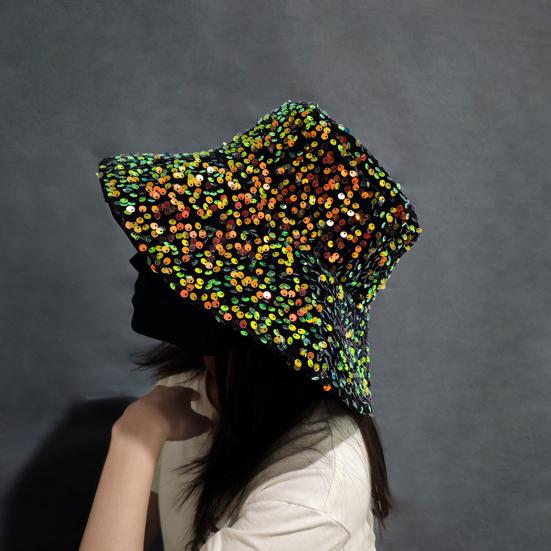 Shiny Sequin Bucket Hat for Women Glitter Bling Disco Hat Sparkly Party Rave Fisherman Cap Outdoor Sun Hat for Beach Travel