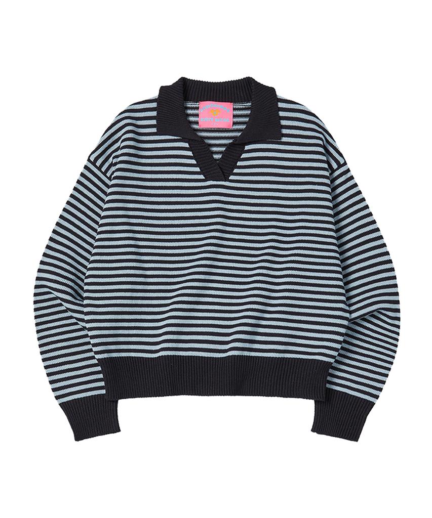 COMONINOZ W Stripe Collar Knit [Navy]