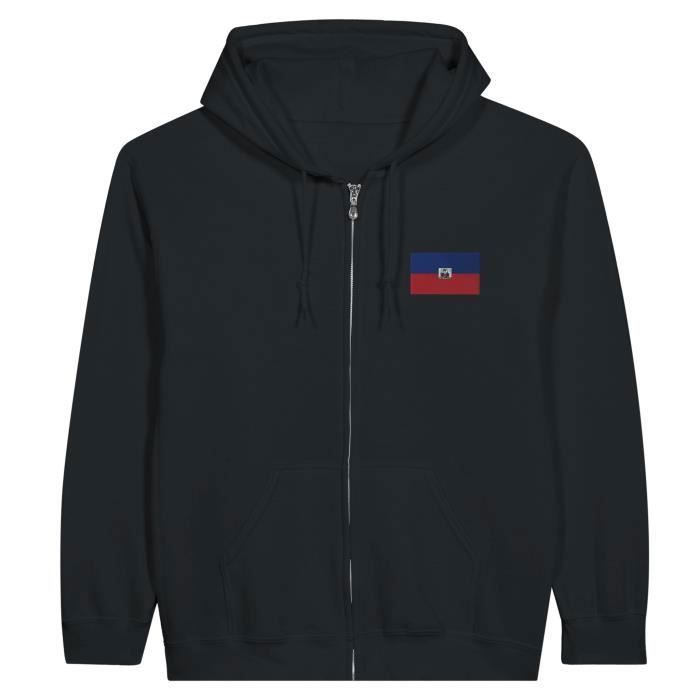 Sweat à capuche à fermeture éclair - PIXELFORMA - Drapeau d'Haïti - Noir - Manches longues - Col capuche