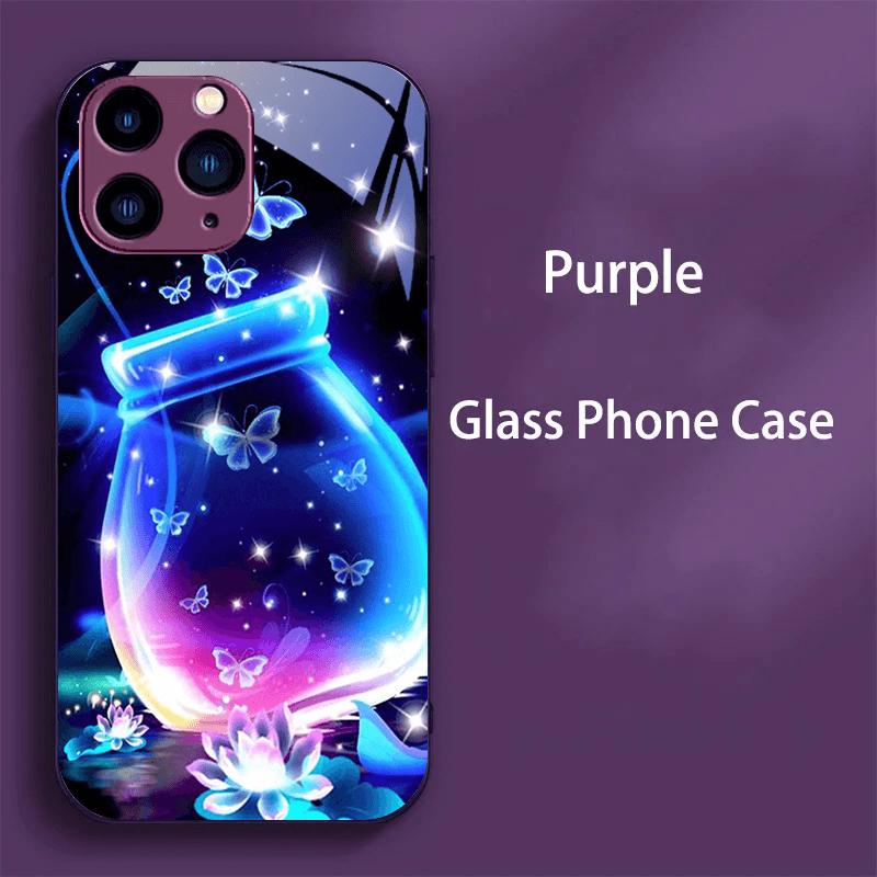 Чехол для iPhone 11 12 13 14 15 16 16e Закаленное Стекло Чехол для Телефона Для iPhone16 Pro Max 15 Plus 12 Mini Жесткий ПК Стекло Цветные Fundas