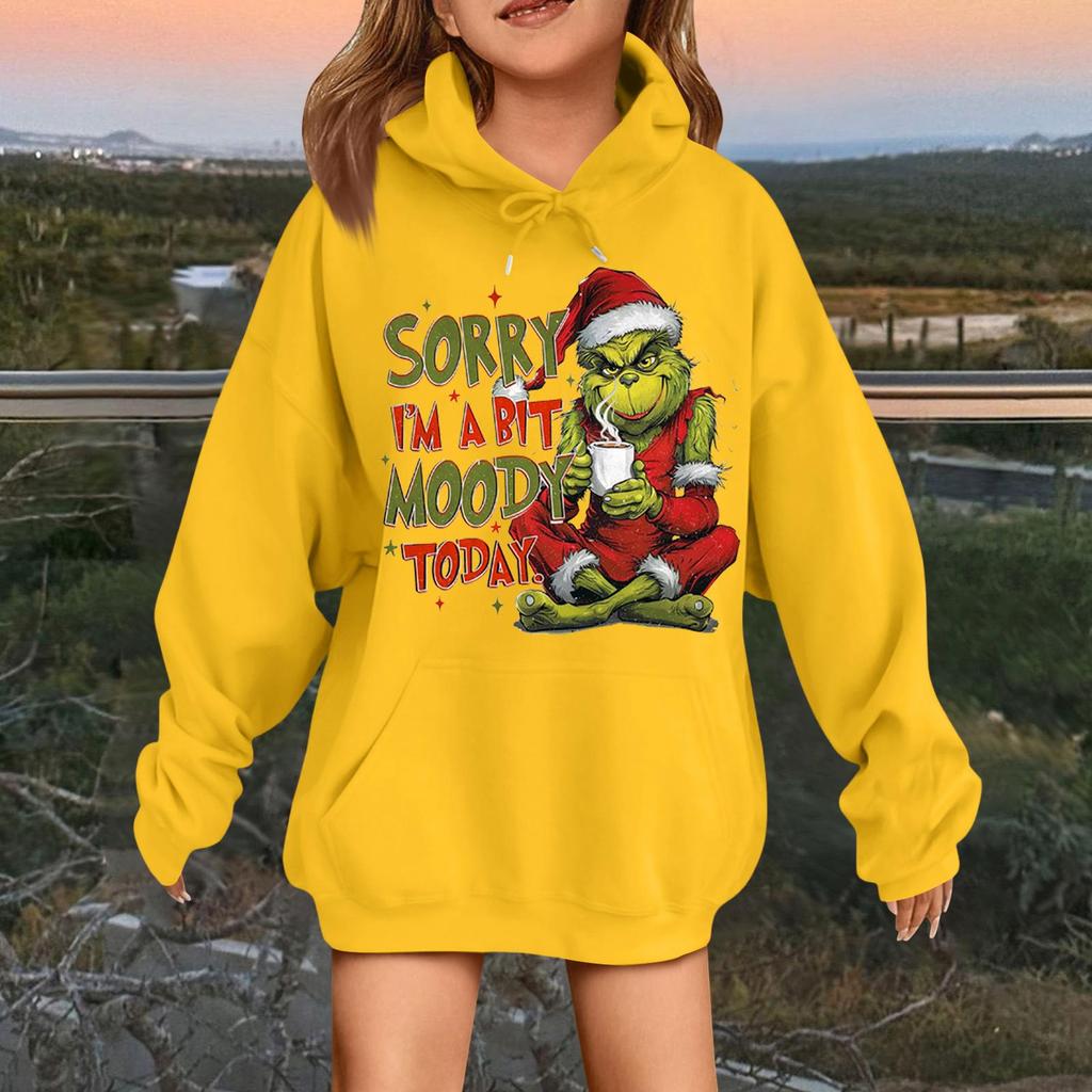 Children's Fashionable Casual Long-sleeved Loose Christmas Print Pullover Hooded Sweatshirt