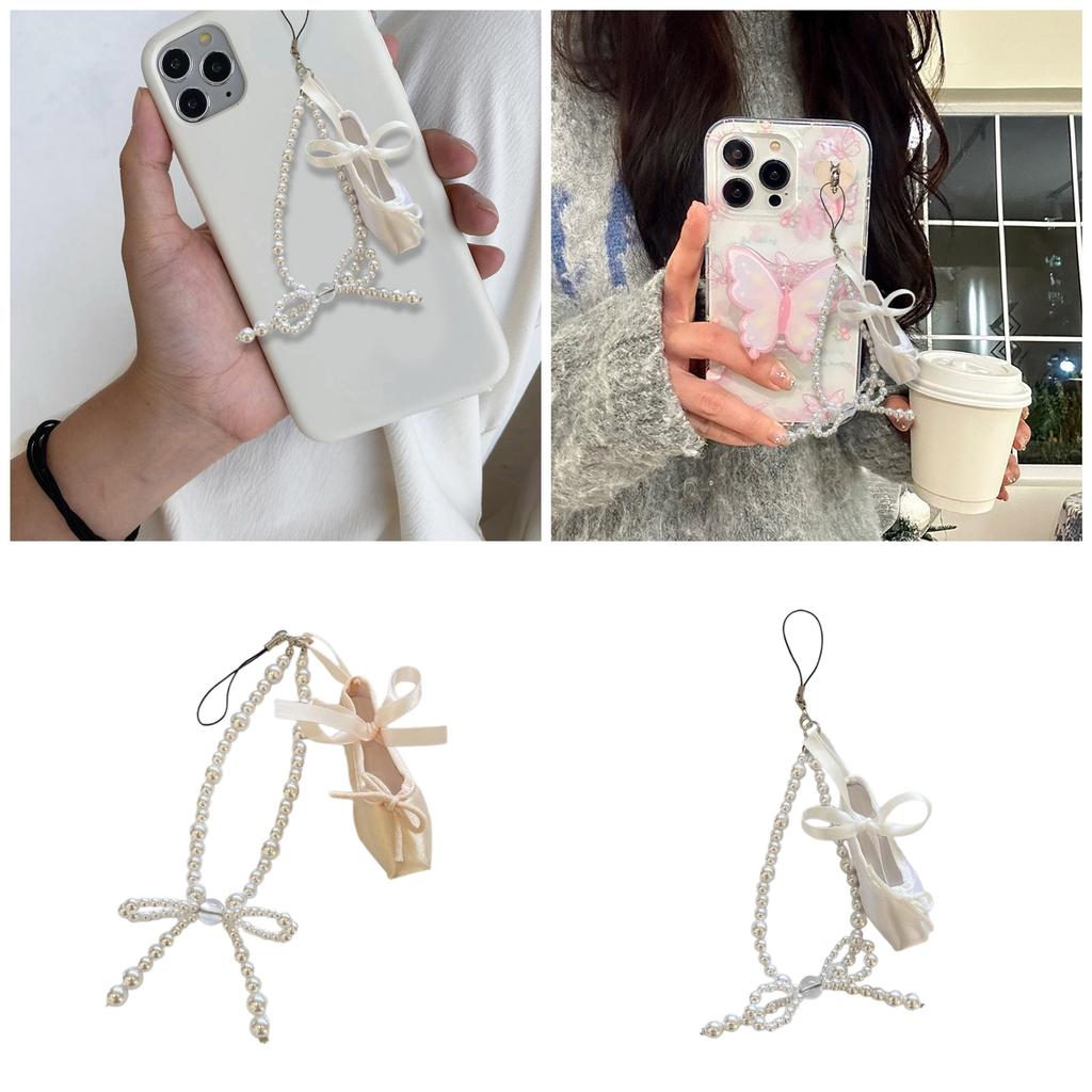 Sophisticated Pearl Beaded Phone Charm with Ballet Shoe Bag Decoration Multipurpose Fashion Ornament for Stylish Ladies