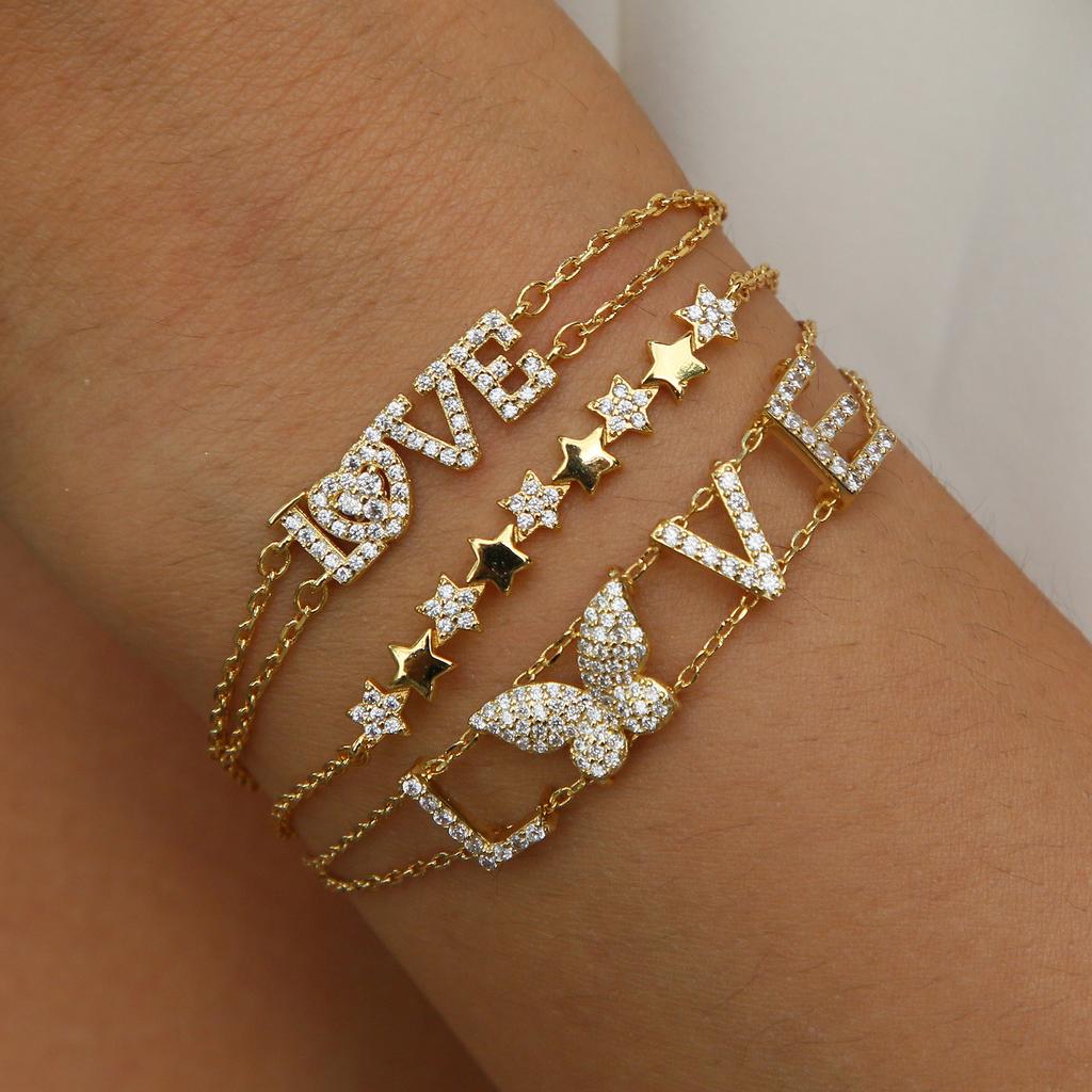 High-quality Jewelry Boutique Shiny Cubic Zircon Charm Temperament butterfly Heart-shaped Chain Bracelet Women's Jewelry Gifts